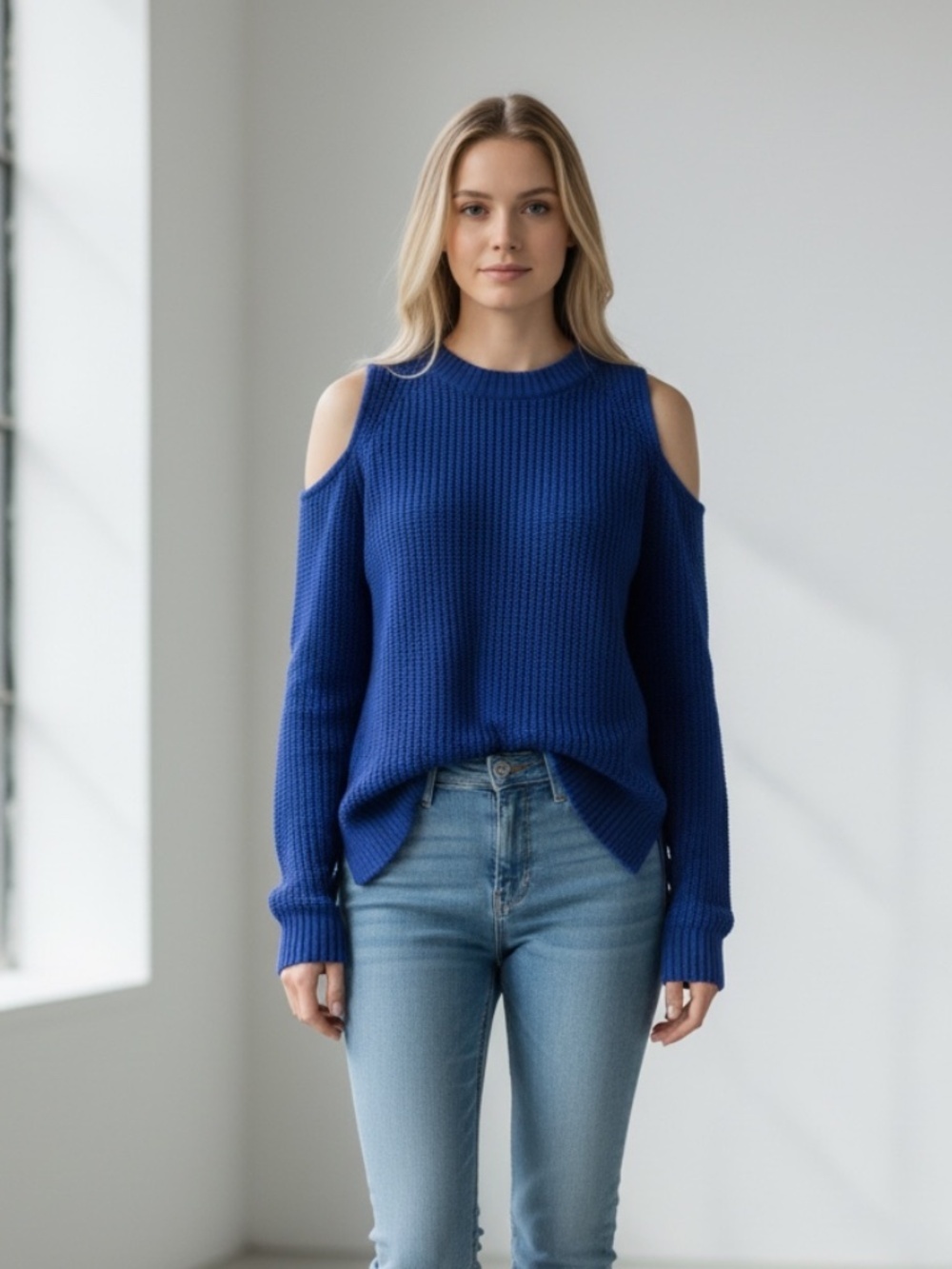 Quinn Royal Blue Cold Shoulder Knit Sweater - Size Medium